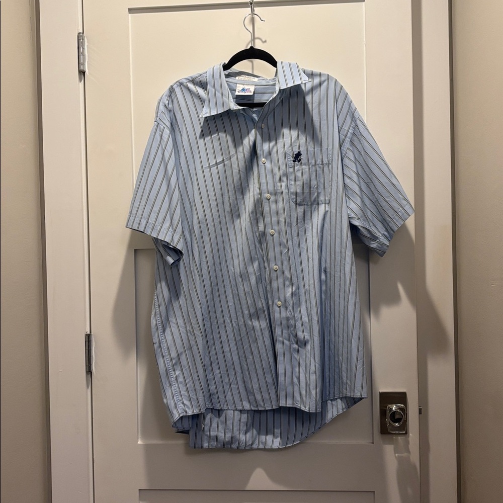 Disney Blue and Green Striped button up shirt.